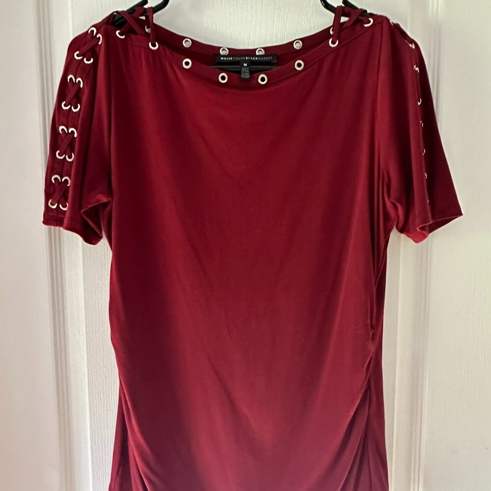 WHBM Short Sleeve Top Rusty Red with Grommet & Lace-up Detail Size M EUC